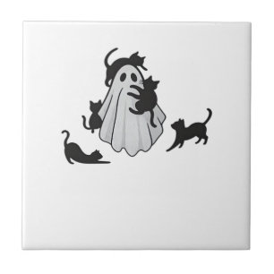 Cute Ghost en Zwarte Katten Klassiek T-shirt Tegeltje