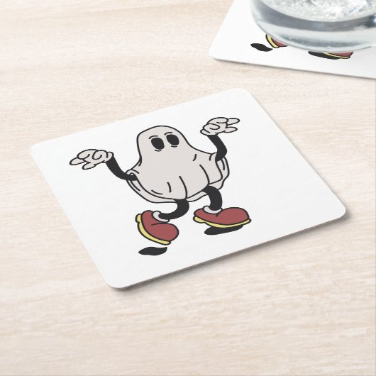Cute ghost enjoying kartonnen onderzetters (Schuin)