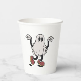 Cute ghost enjoying papieren bekers