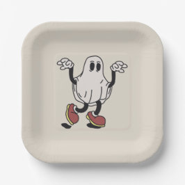 Cute ghost enjoying papieren bordje