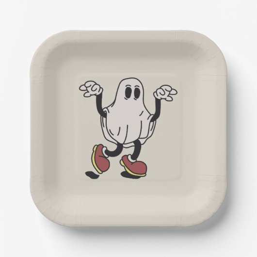 Cute ghost enjoying papieren bordje (Voorkant)