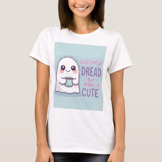 Cute Ghost "Existential Dread But Make It Cute"  T-shirt (Voorkant)