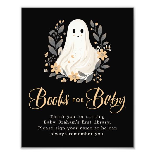 Cute Ghost Fall Books for Baby Shower Sign Foto Afdruk (Voorkant)