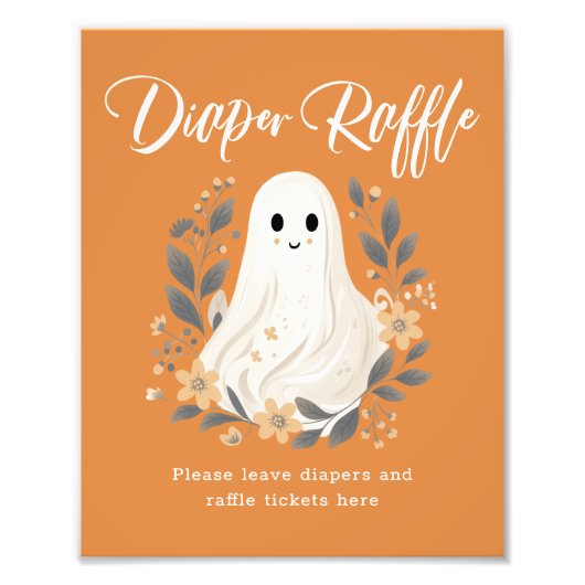 Cute Ghost Fall Diaper Raffle Baby Shower Sign Foto Afdruk (Voorkant)