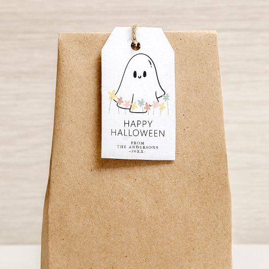 Cute Ghost Floral Halloween Cadeaulabel