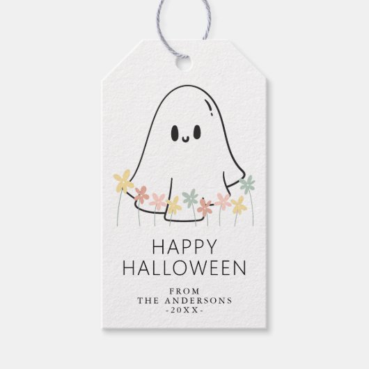 Cute Ghost Floral Halloween Cadeaulabel (Voorkant)