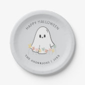 Cute Ghost Floral Halloween Gray Papieren Bordje (Voorkant)