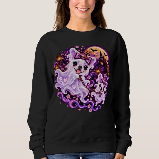 Cute Ghost Frenchie Moeder Halloween Sweatshirt (Voorkant)