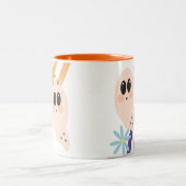 Cute Ghost Ghoul Retro Groovy Floral Tweekleurige Koffiemok (Center)