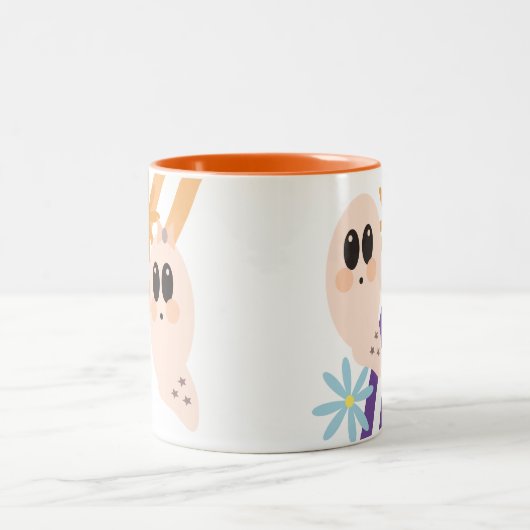 Cute Ghost Ghoul Retro Groovy Floral Tweekleurige Koffiemok (Center)