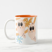 Cute Ghost Ghoul Retro Groovy Floral Tweekleurige Koffiemok (Links)