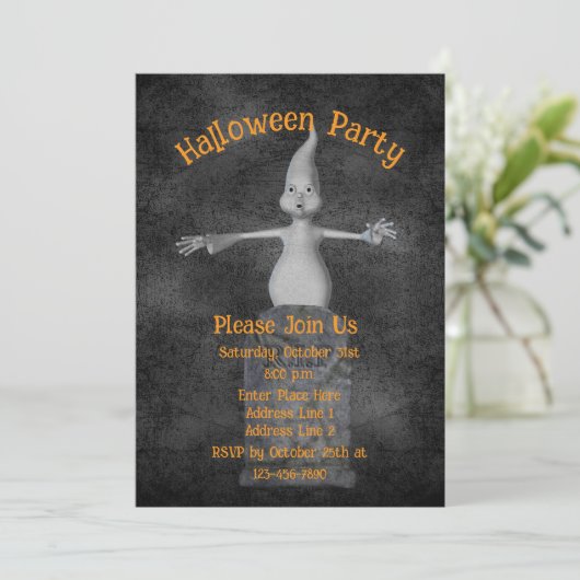 Cute Ghost Gravestone Halloween Kaart (Staand voorkant)