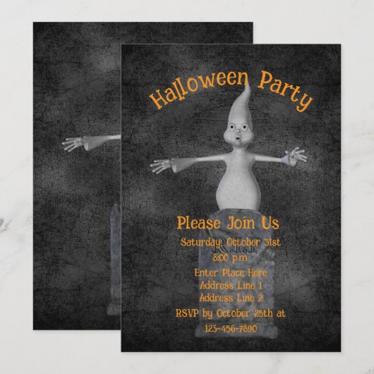 Cute Ghost Gravestone Halloween Kaart (Voorkant / Achterkant)