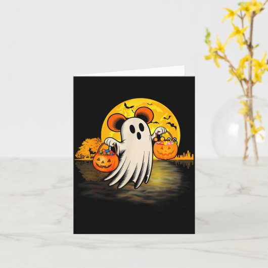 Cute Ghost Guitar Halloween Pumpkins Candy Soky Se Kaart (Gele Bloem)