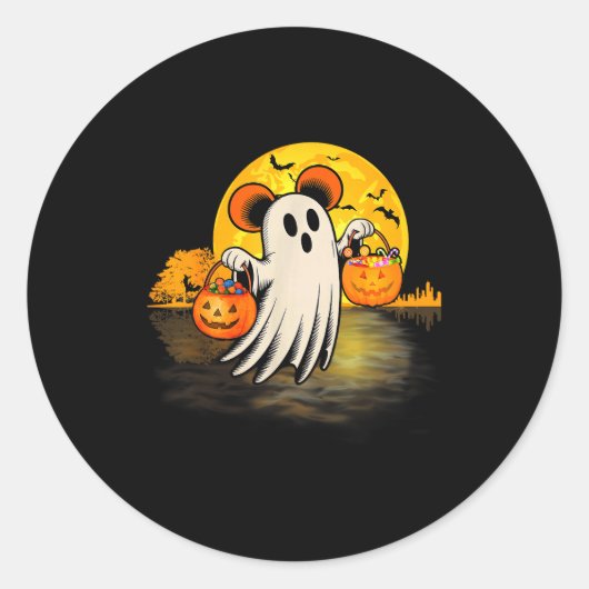 Cute Ghost Guitar Halloween Pumpkins Candy Soky Se Ronde Sticker (Voorkant)