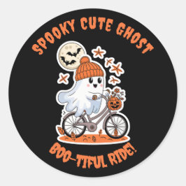 Cute Ghost Halloween - Adorable Biking Ghost Ronde Sticker