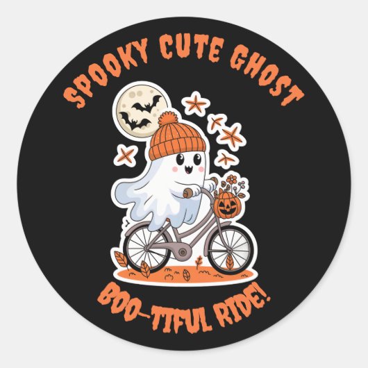 Cute Ghost Halloween - Adorable Biking Ghost Ronde Sticker (Voorkant)
