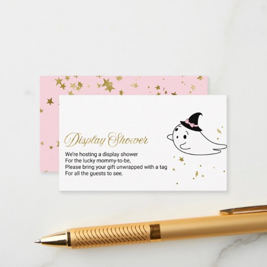 Cute Ghost Halloween Baby shower Display Shower Informatiekaartje (Voorkant / Achterkant in situ)