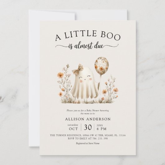 Cute Ghost Halloween Baby shower Invitation Kaart (Voorkant)
