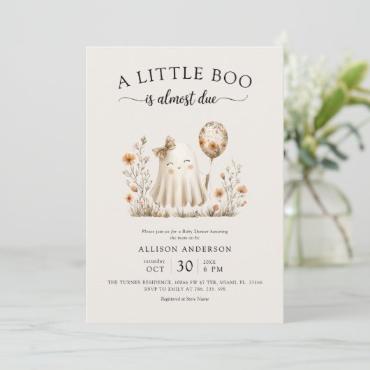 Cute Ghost Halloween Baby shower Invitation Kaart (Staand voorkant)