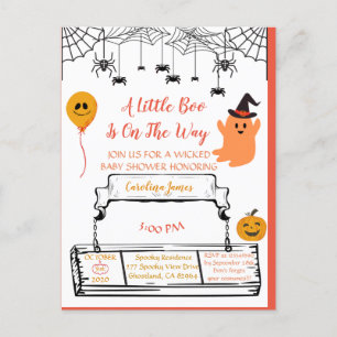 Cute Ghost Halloween Baby shower Oranje Little Boo Aankondigingskaart