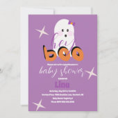 Cute Ghost Halloween Baby shower Retro Script Inv Kaart (Voorkant)
