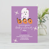 Cute Ghost Halloween Baby shower Retro Script Inv Kaart (Staand voorkant)