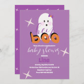 Cute Ghost Halloween Baby shower Retro Script Inv Kaart (Voorkant / Achterkant)