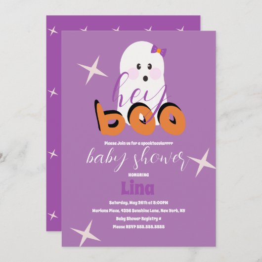 Cute Ghost Halloween Baby shower Retro Script Inv Kaart (Voorkant / Achterkant)