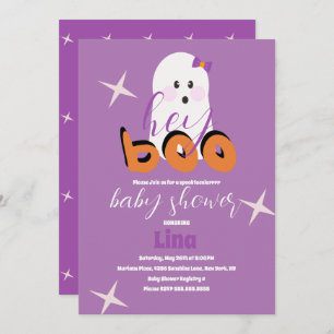 Cute Ghost Halloween Baby shower Retro Script Inv Kaart