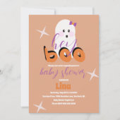 Cute Ghost Halloween Baby Shower Retro Script  Kaart (Voorkant)