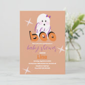 Cute Ghost Halloween Baby Shower Retro Script  Kaart (Staand voorkant)