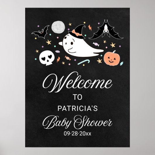 Cute Ghost Halloween Baby shower Welcome Sign Poster (Voorkant)