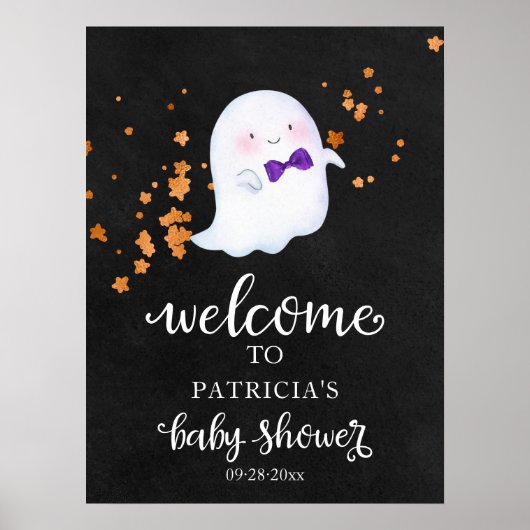 Cute Ghost Halloween Baby shower Welcome Sign Poster (Voorkant)