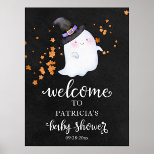 Cute Ghost Halloween Baby shower Welcome Sign Poster