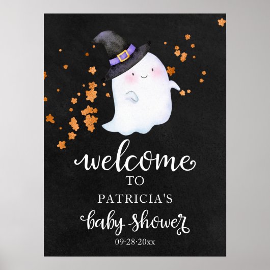 Cute Ghost Halloween Baby shower Welcome Sign Poster (Voorkant)