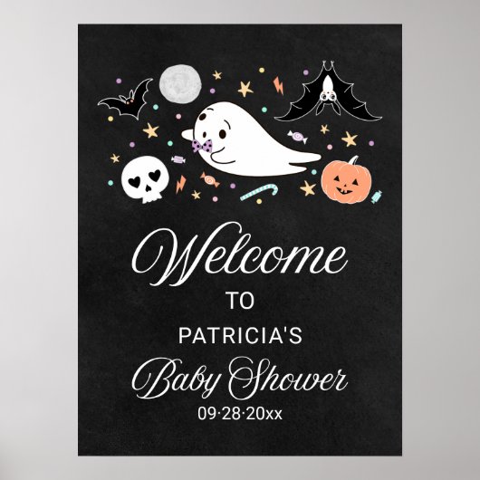 Cute Ghost Halloween Baby shower Welcome Sign Poster (Voorkant)