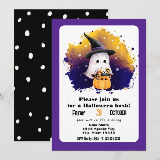 Cute Ghost Halloween Bash Party Kaart (Voorkant / Achterkant)