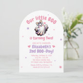 Cute Ghost Halloween Birthday Invitation Kaart (Staand voorkant)