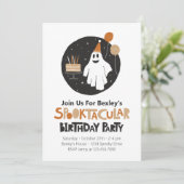 Cute Ghost Halloween Birthday Invitation Kaart (Staand voorkant)