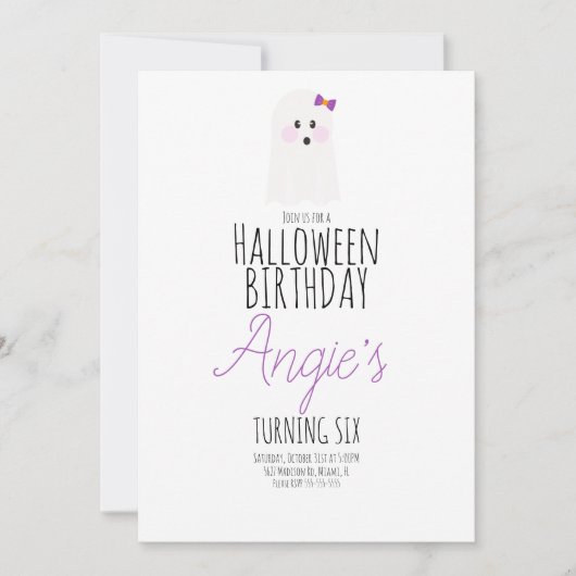 Cute Ghost Halloween Birthday Party Event Kaart (Voorkant)