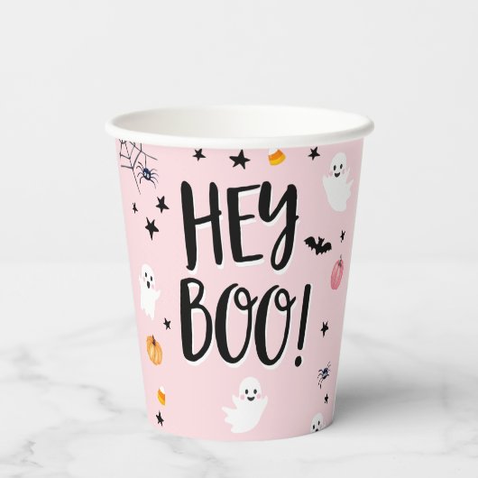 Cute Ghost Halloween Birthday Party Girl Pink Papieren Bekers (Achterkant)