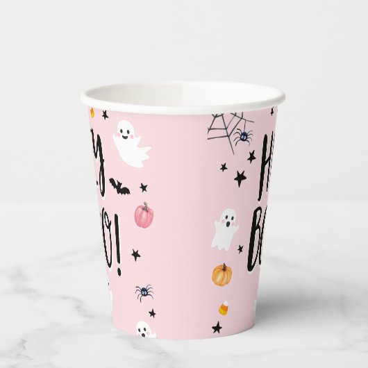 Cute Ghost Halloween Birthday Party Girl Pink Papieren Bekers (Links)