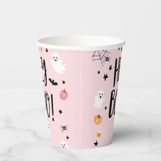 Cute Ghost Halloween Birthday Party Girl Pink Papieren Bekers (Rechts)