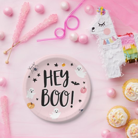 Cute Ghost Halloween Birthday Party Girl Pink Papieren Bordje (Feest)