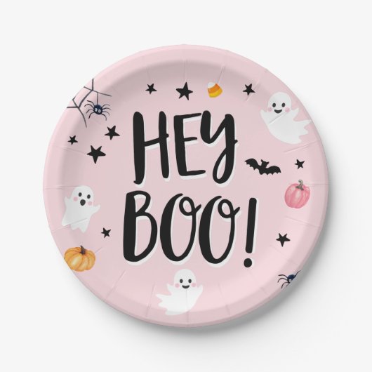 Cute Ghost Halloween Birthday Party Girl Pink Papieren Bordje (Voorkant)