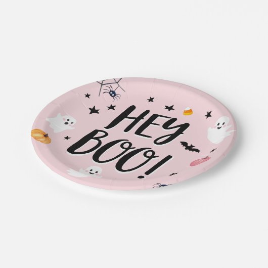 Cute Ghost Halloween Birthday Party Girl Pink Papieren Bordje (Gekanteld)