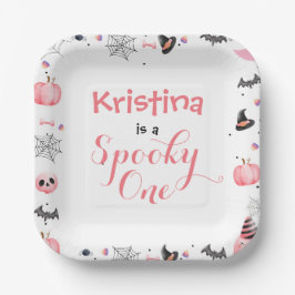 Cute Ghost Halloween Birthday Party Girl Pink Papieren Bordje