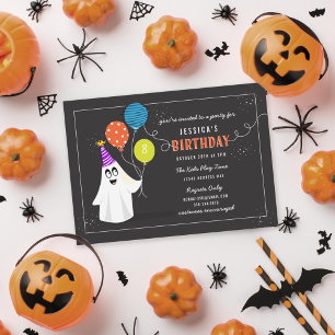 Cute Ghost Halloween Birthday Party Invitation II Kaart