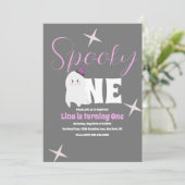 Cute Ghost Halloween Birthday Spooky One Grey Kaart (Staand voorkant)